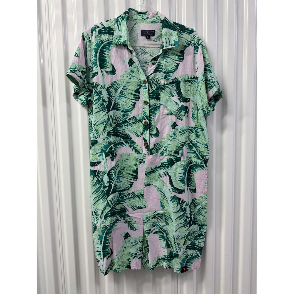 Margaritaville Romper Womens XL Pink Green Excellent Tropical Linen Blend Island